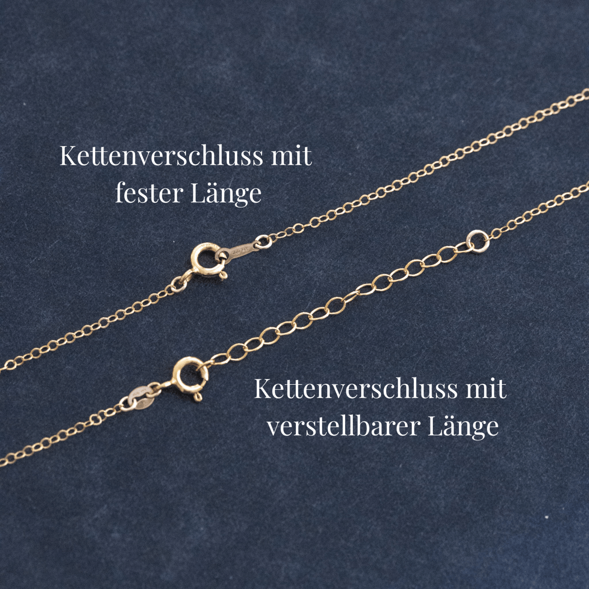 Übersichtsfoto der Kettenverschlüsse mit fester Länge und mit verstellbarer Länge.